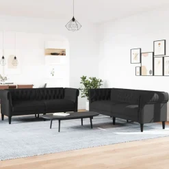 vidaXL 2-delige Loungeset stof zwart