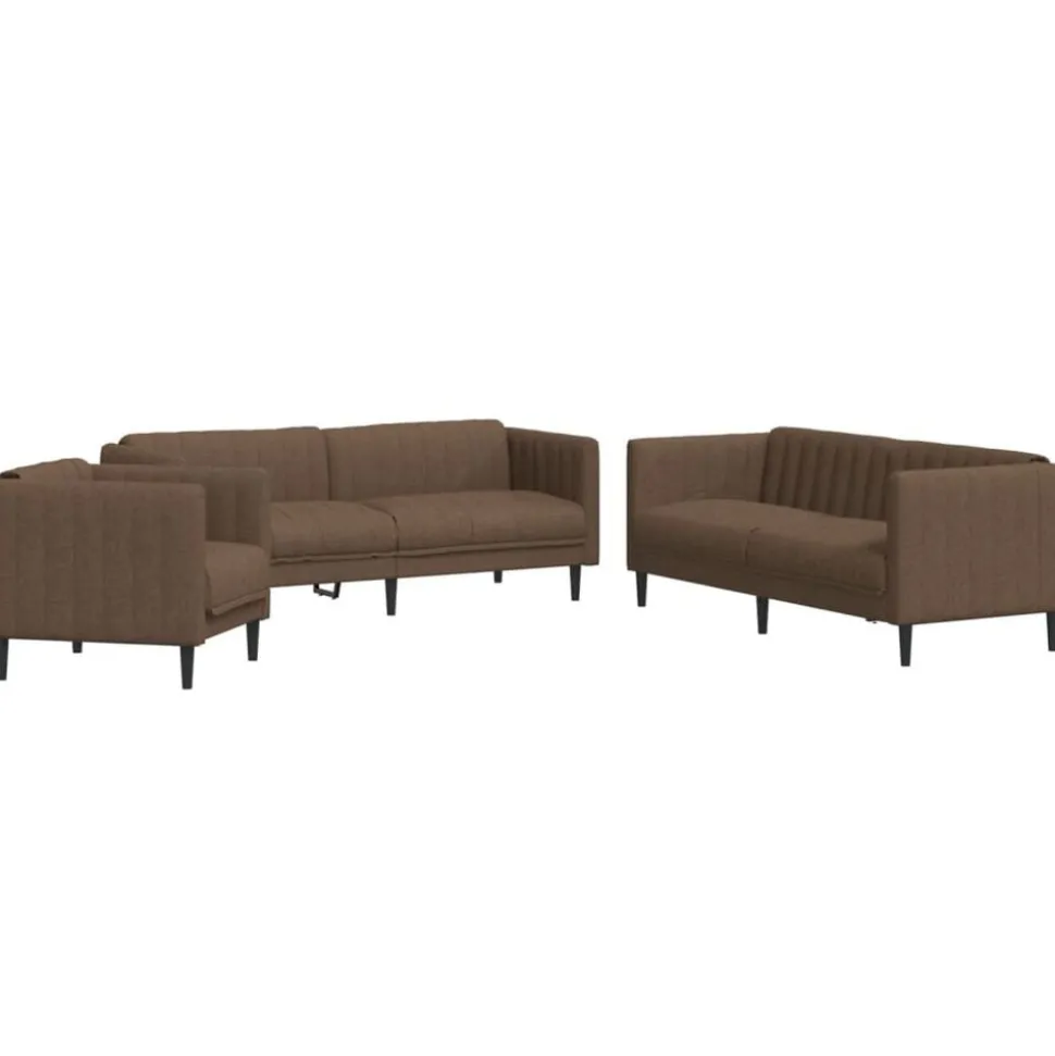 vidaXL 3-delige Loungeset stof bruin
