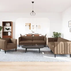 vidaXL 3-delige Loungeset stof bruin