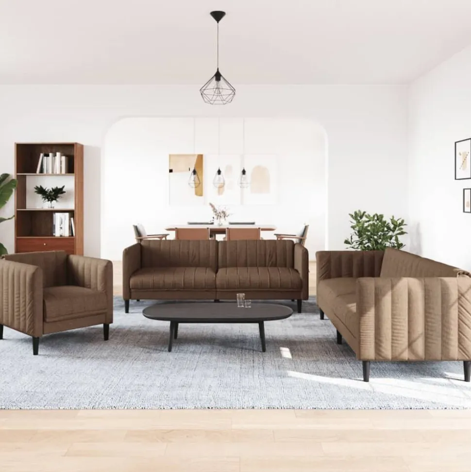 vidaXL 3-delige Loungeset stof bruin
