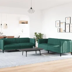 vidaXL 2-delige Loungeset stof donkergroen