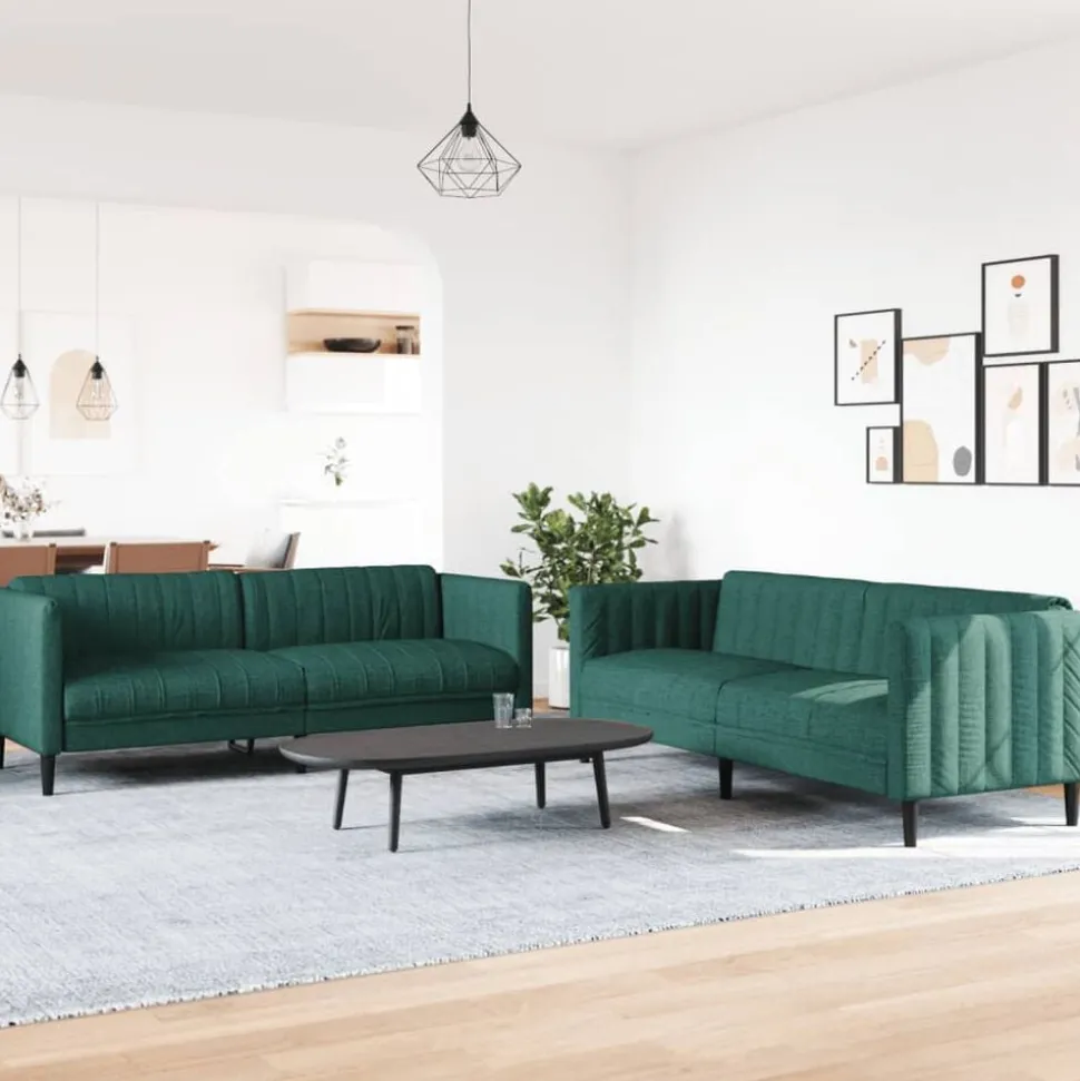 vidaXL 2-delige Loungeset stof donkergroen