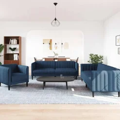 vidaXL 3-delige Loungeset stof blauw