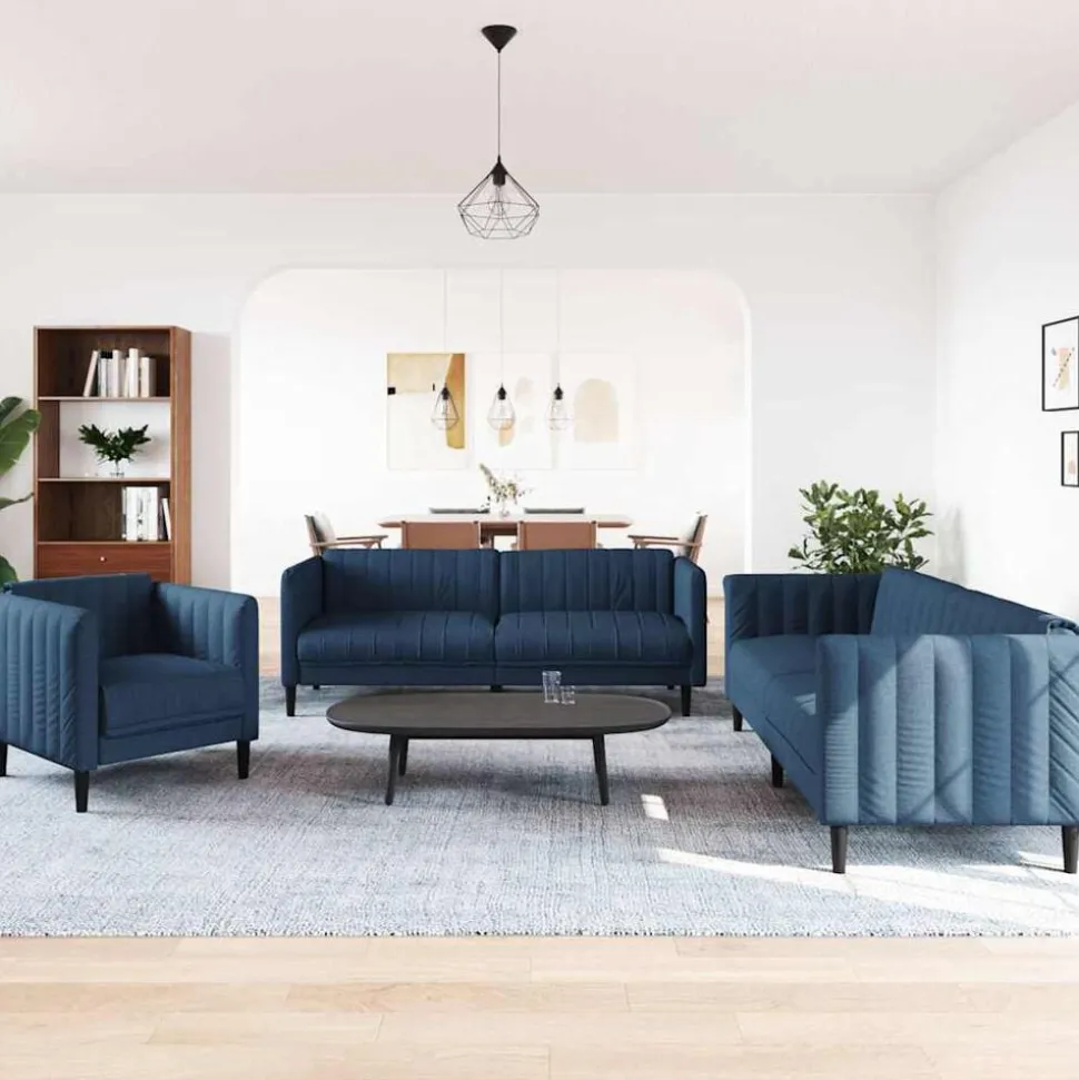 vidaXL 3-delige Loungeset stof blauw