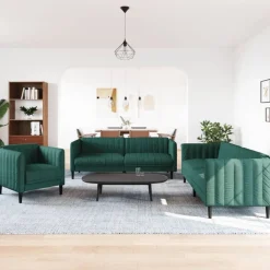 vidaXL 3-delige Loungeset stof donkergroen