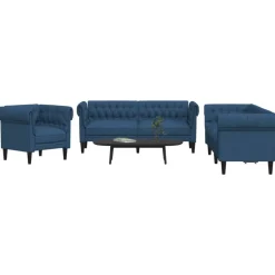 vidaXL 3-delige Loungeset stof blauw