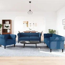 vidaXL 3-delige Loungeset stof blauw