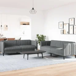 vidaXL 2-delige Loungeset stof donkergrijs