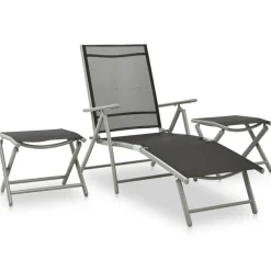 vidaXL 3-delige Loungeset textileen en aluminium zilverkleurig
