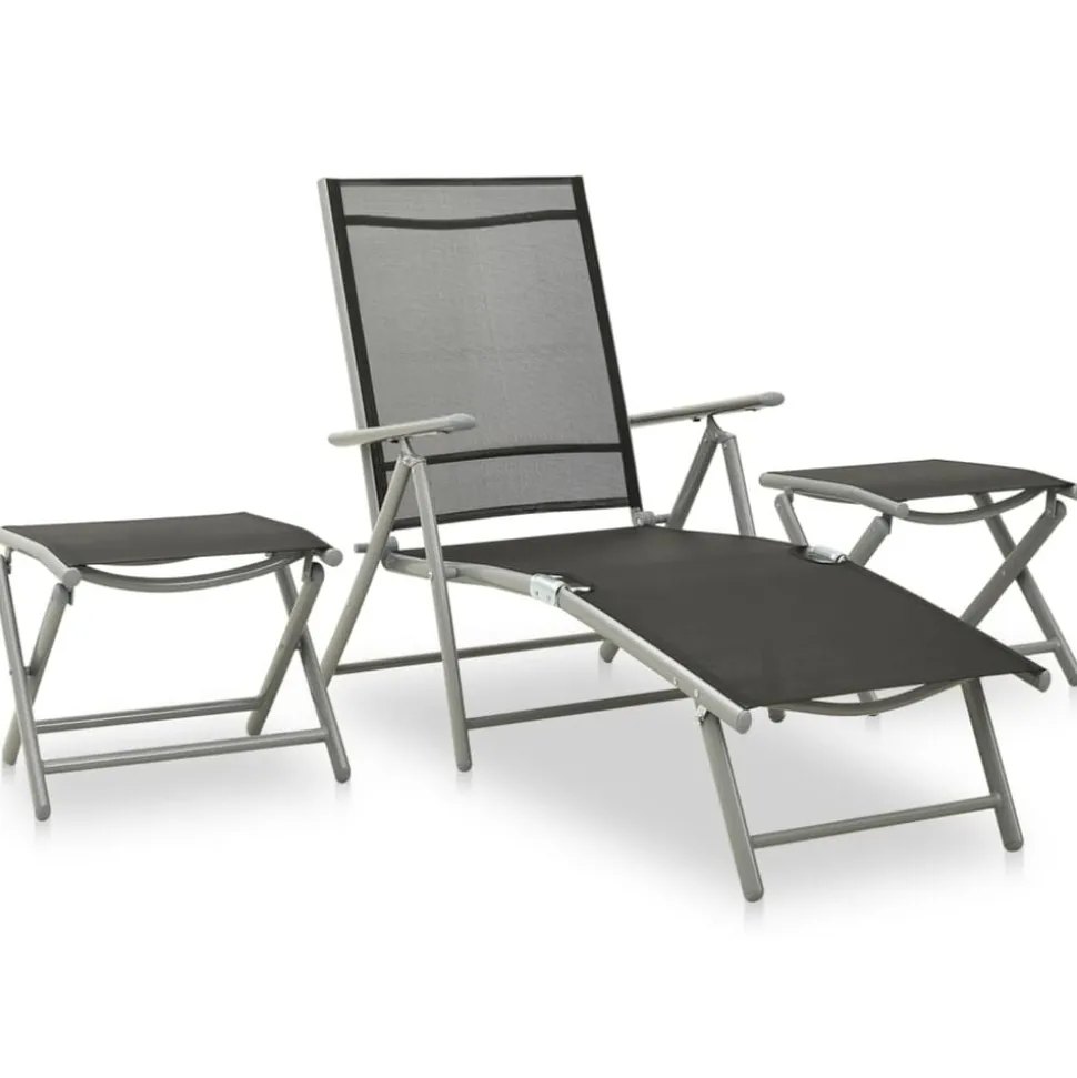 vidaXL 3-delige Loungeset textileen en aluminium zilverkleurig