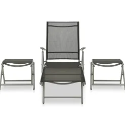 vidaXL 3-delige Loungeset textileen en aluminium zilverkleurig