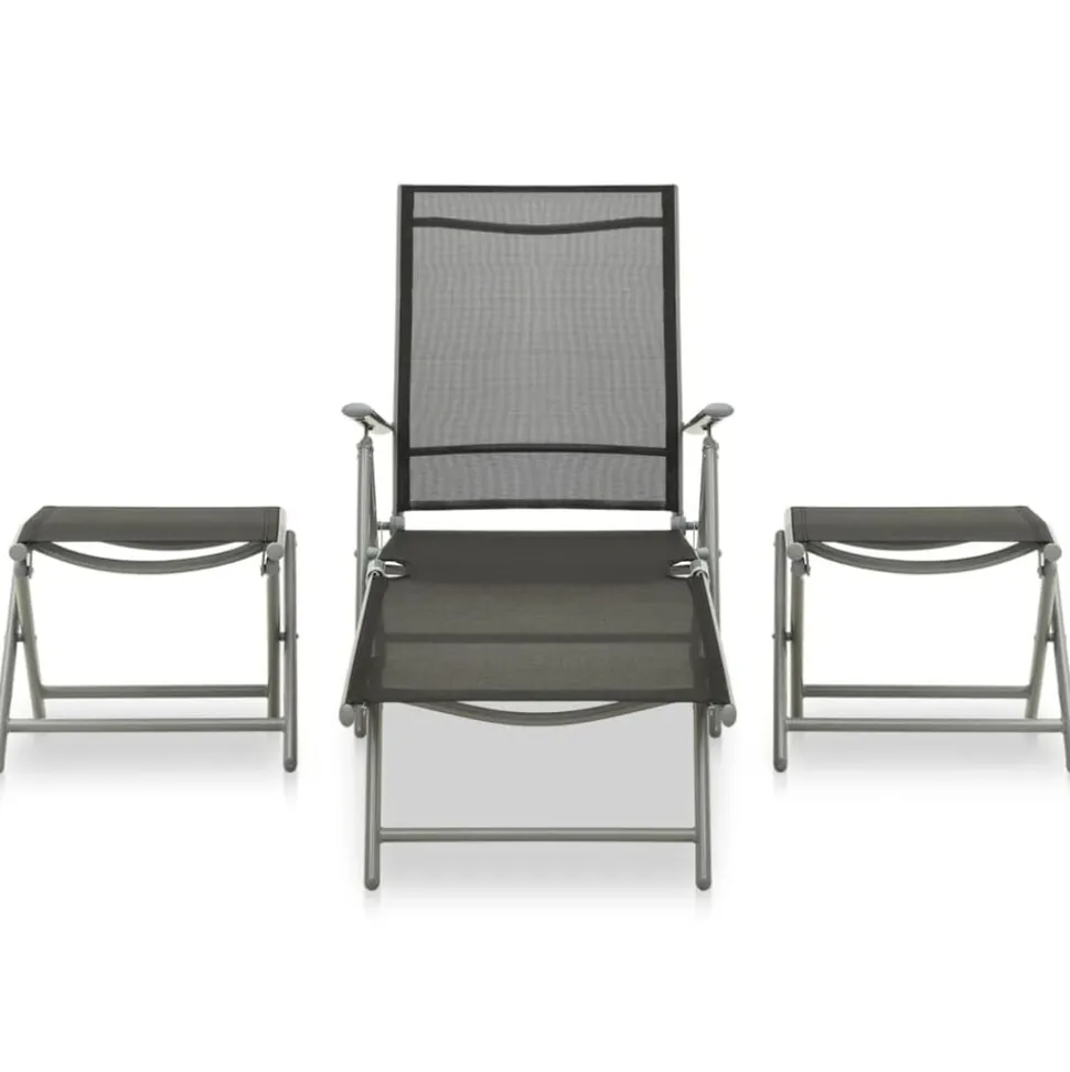 vidaXL 3-delige Loungeset textileen en aluminium zilverkleurig