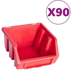 vidaXL 96-delige Opslagbakkenset met wandpanelen rood en zwart
