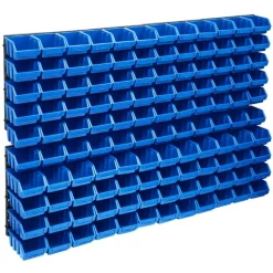 vidaXL 128-delige Opslagbakkenset met wandpanelen blauw en zwart