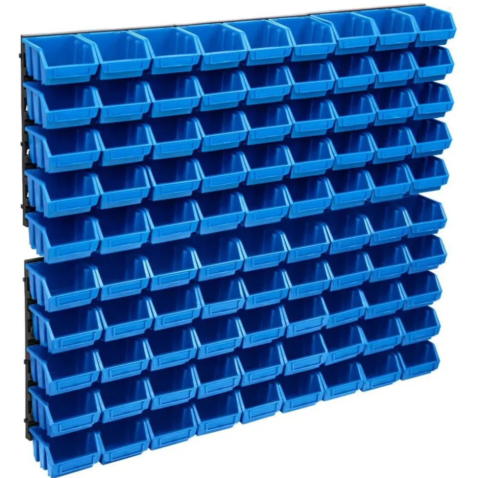 vidaXL 96-delige Opslagbakkenset met wandpanelen blauw en zwart