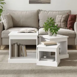 vidaXL 3-delige Salontafelset bewerkt hout wit