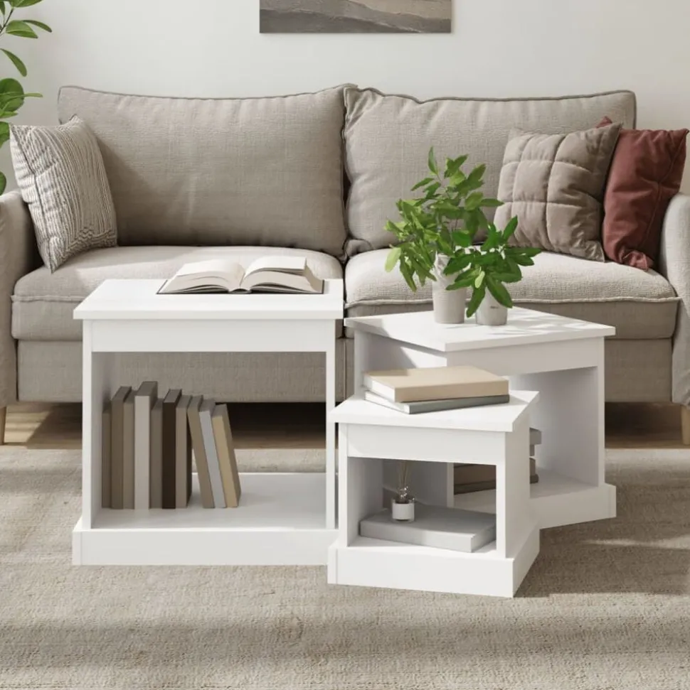 vidaXL 3-delige Salontafelset bewerkt hout wit