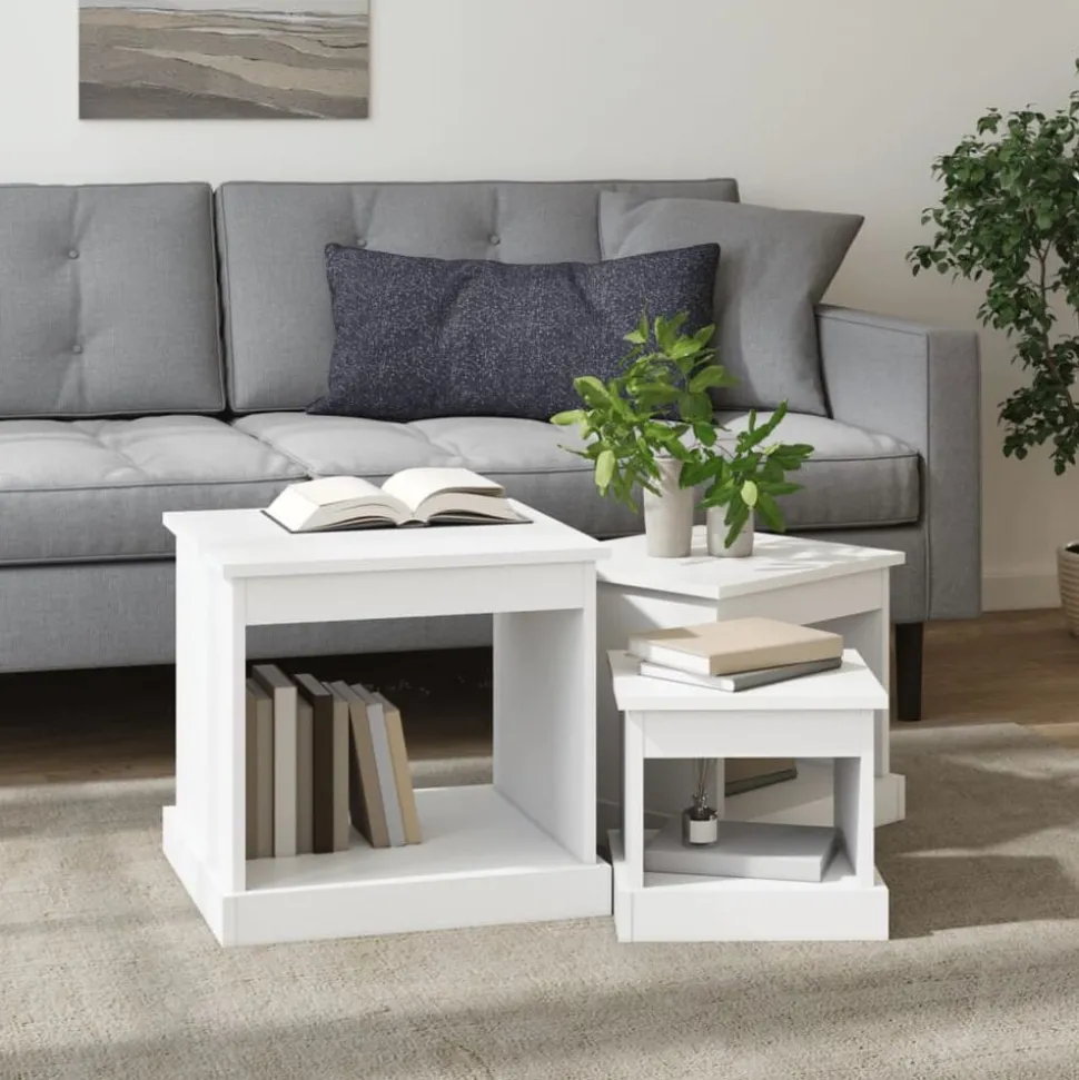 vidaXL 3-delige Salontafelset bewerkt hout wit