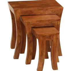 vidaXL 3-delige Tafeltjesset 50x35x50 cm massief acaciahout bruin
