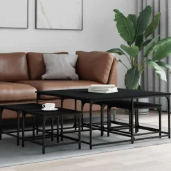 vidaXL 5-delige Tafeltjesset bewerkt hout zwart