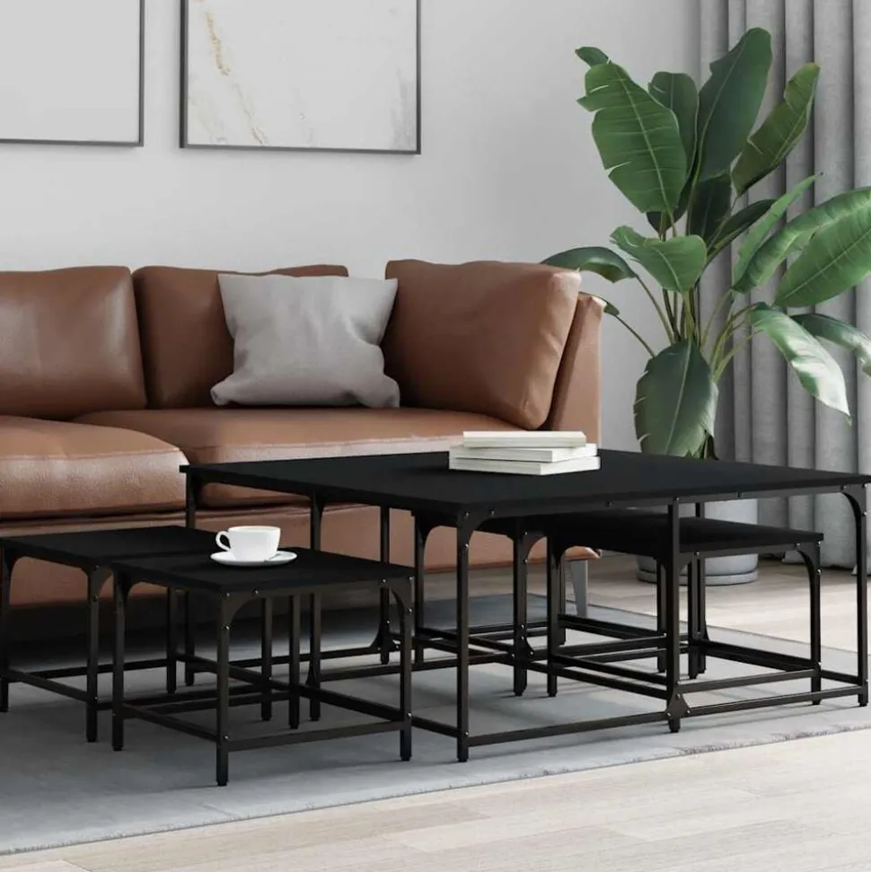 vidaXL 5-delige Tafeltjesset bewerkt hout zwart