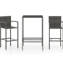 vidaXL 3-delige Tuinbarset poly rattan grijs