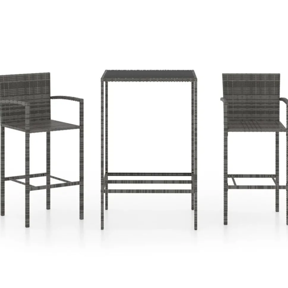 vidaXL 3-delige Tuinbarset poly rattan grijs