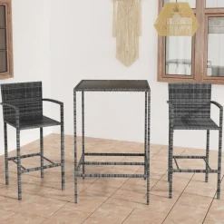 vidaXL 3-delige Tuinbarset poly rattan grijs