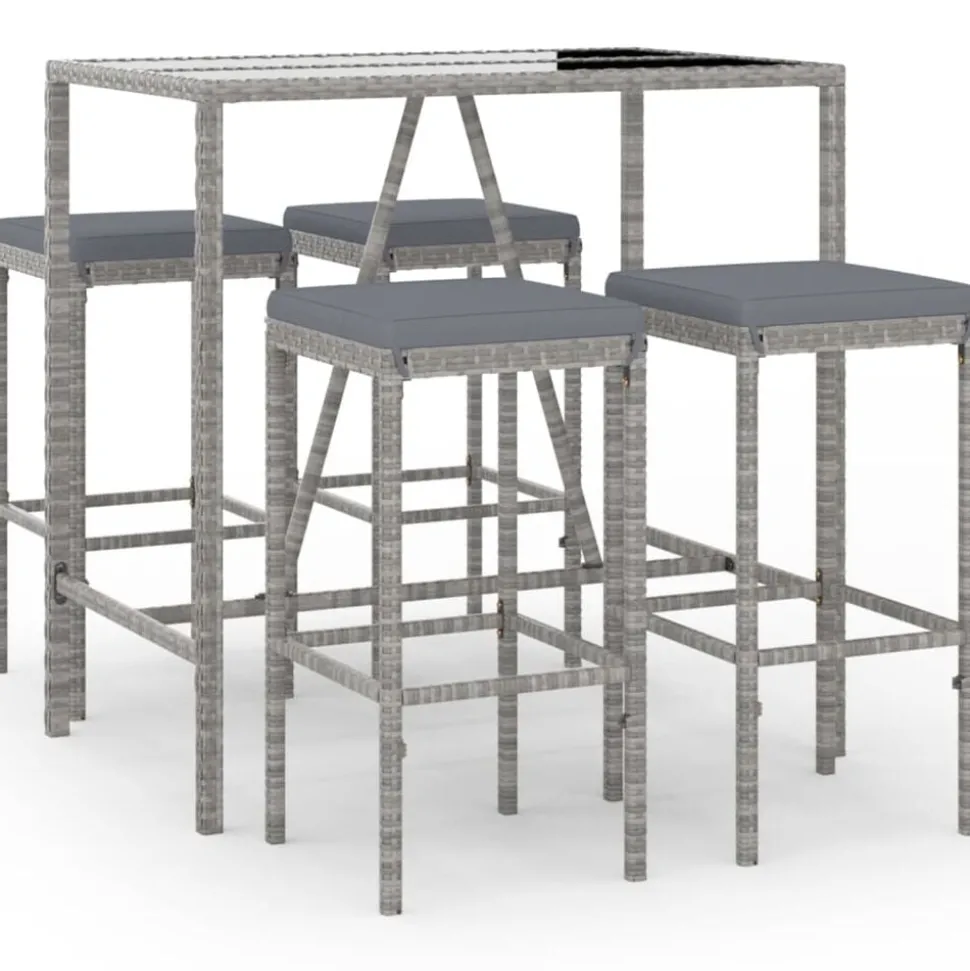 vidaXL 5-delige Tuinbarset met kussens poly rattan grijs