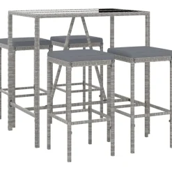 vidaXL 5-delige Tuinbarset met kussens poly rattan grijs