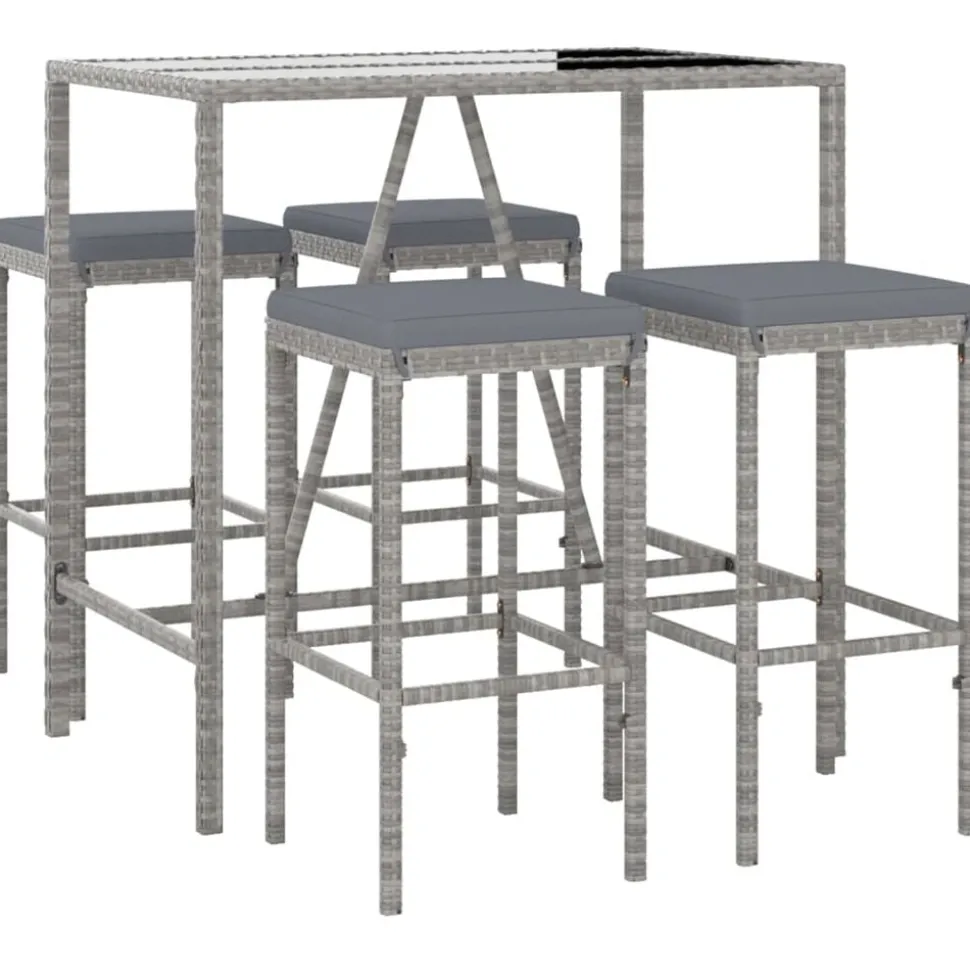 vidaXL 5-delige Tuinbarset met kussens poly rattan grijs