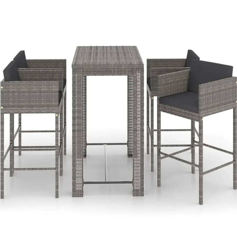 vidaXL 5-delige Tuinbarset met kussens poly rattan grijs