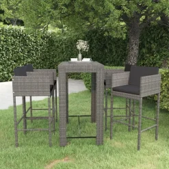 vidaXL 5-delige Tuinbarset met kussens poly rattan grijs