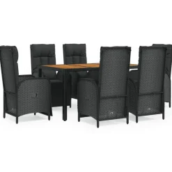 vidaXL 7-delige Tuinset met kussens poly rattan zwart