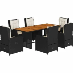 vidaXL 7-delige Tuinset met kussens poly rattan zwart