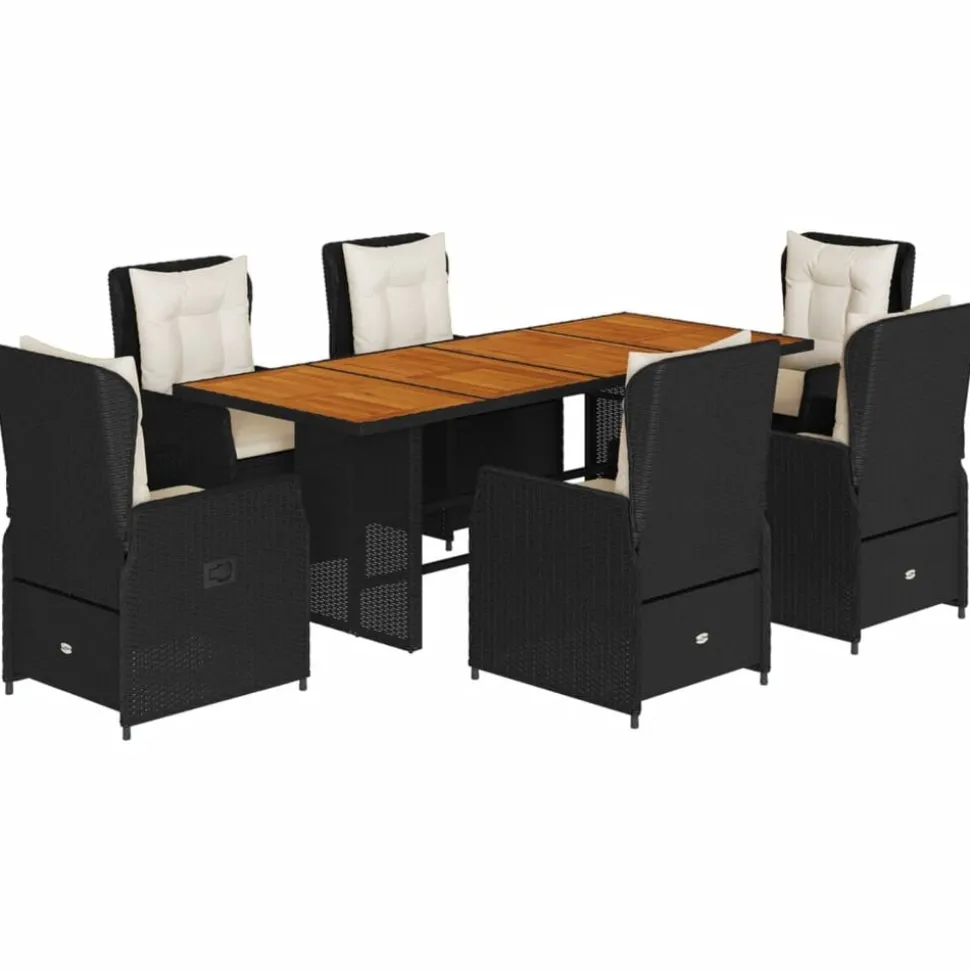 vidaXL 7-delige Tuinset met kussens poly rattan zwart