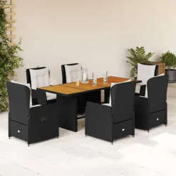 vidaXL 7-delige Tuinset met kussens poly rattan zwart