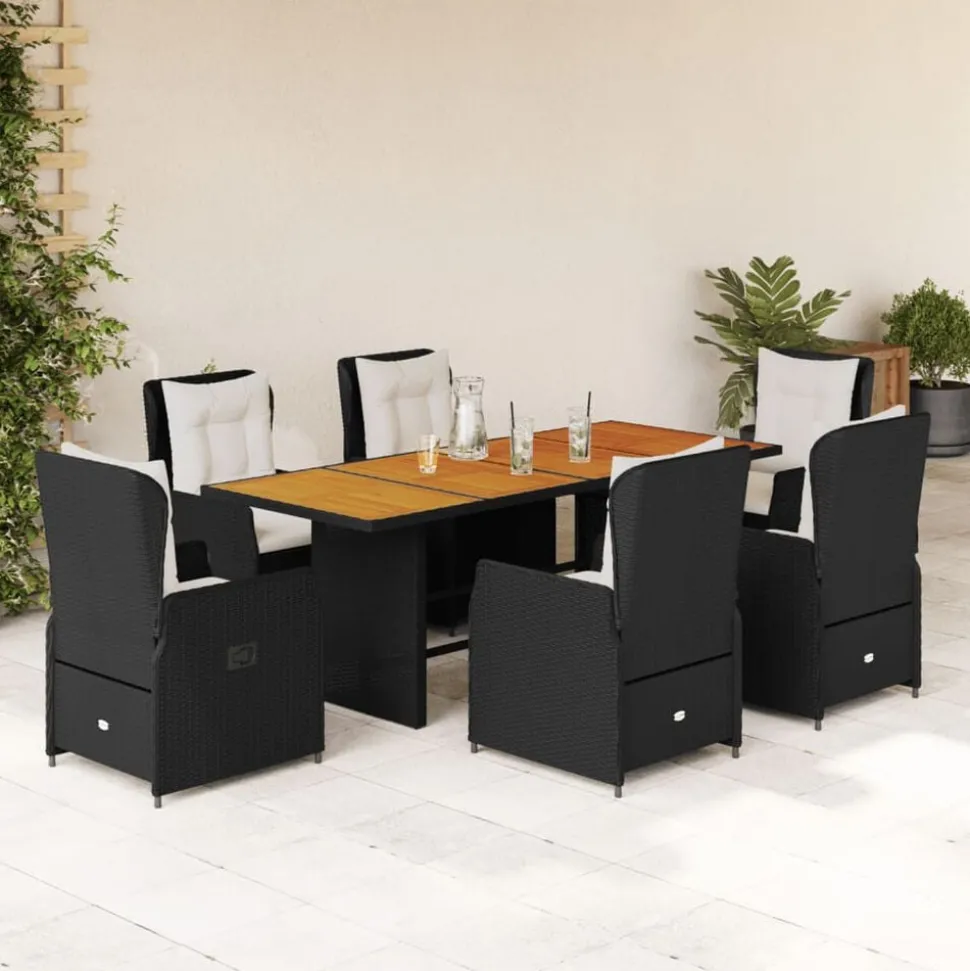 vidaXL 7-delige Tuinset met kussens poly rattan zwart