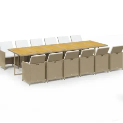 vidaXL 13-delige Tuinset met kussens poly rattan beige