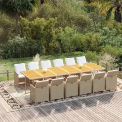 vidaXL 13-delige Tuinset met kussens poly rattan beige