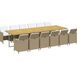vidaXL 13-delige Tuinset met kussens poly rattan beige