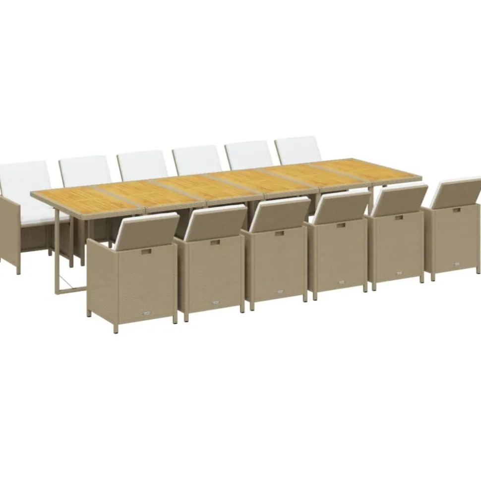 vidaXL 13-delige Tuinset met kussens poly rattan beige