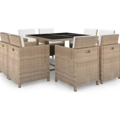 vidaXL 9-delige Tuinset met kussens poly rattan beige