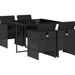 vidaXL 5-delige Tuinset met kussens poly rattan zwart