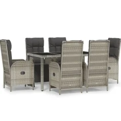 vidaXL 7-delige Tuinset met kussens poly rattan grijs