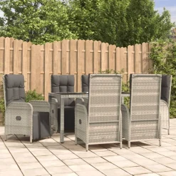 vidaXL 7-delige Tuinset met kussens poly rattan grijs