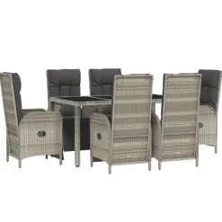 vidaXL 7-delige Tuinset met kussens poly rattan grijs