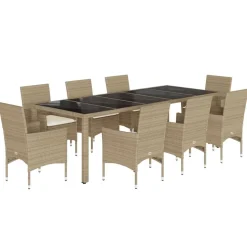 vidaXL 9-delige Tuinset met kussens poly rattan en glas beige