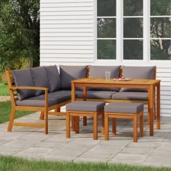 vidaXL 6-delige Tuinset met kussens massief acaciahout