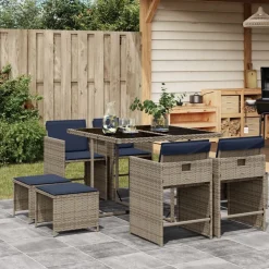 vidaXL 9-delige tuinset met kussens, grijs polyrotan